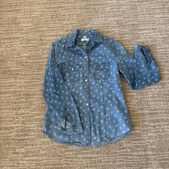 LOFT Softened Button Down Jean Top - Picture 1 of 4